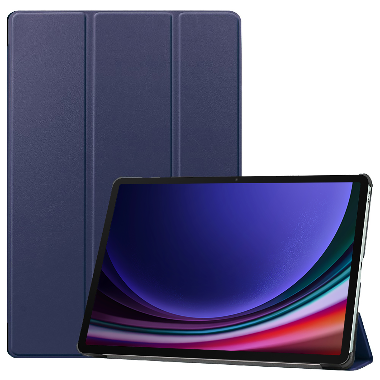 Blue tablet case with a tablet inside.