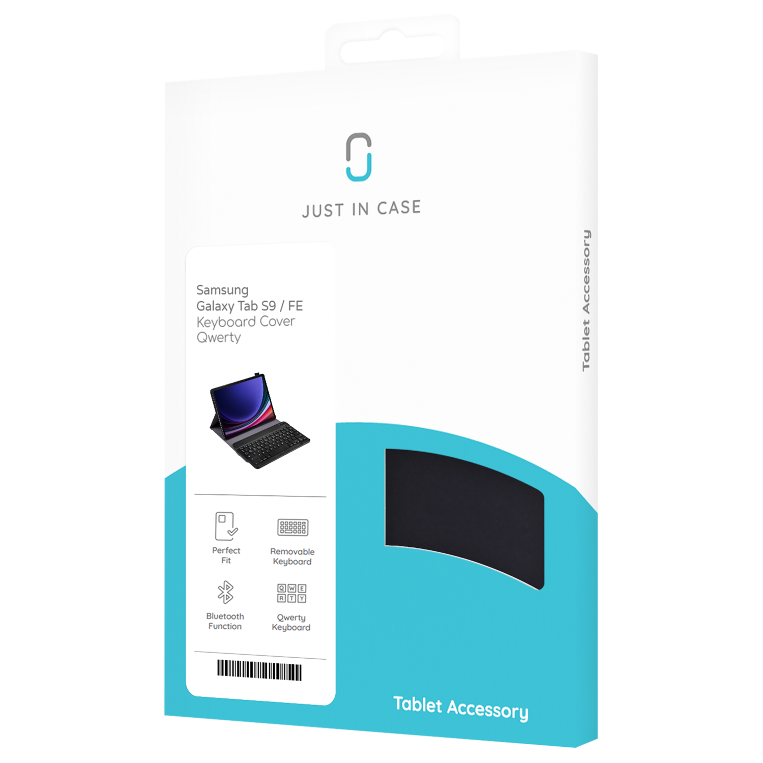Tabletcase doos met afbeeldingen van een toetsenbord en tablet.