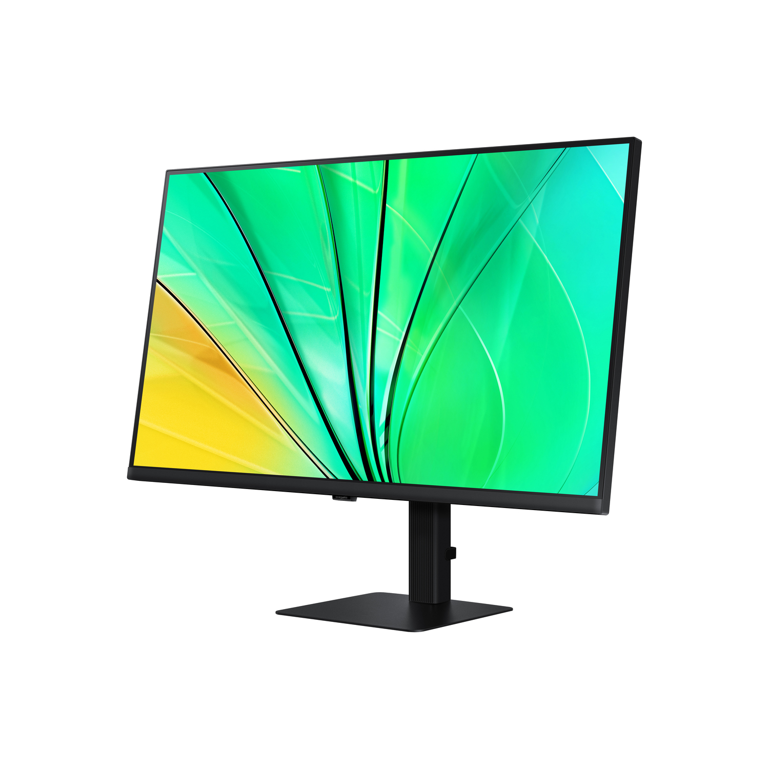 Écran d'ordinateur moderne avec écran dégradé vert et jaune sur support noir.