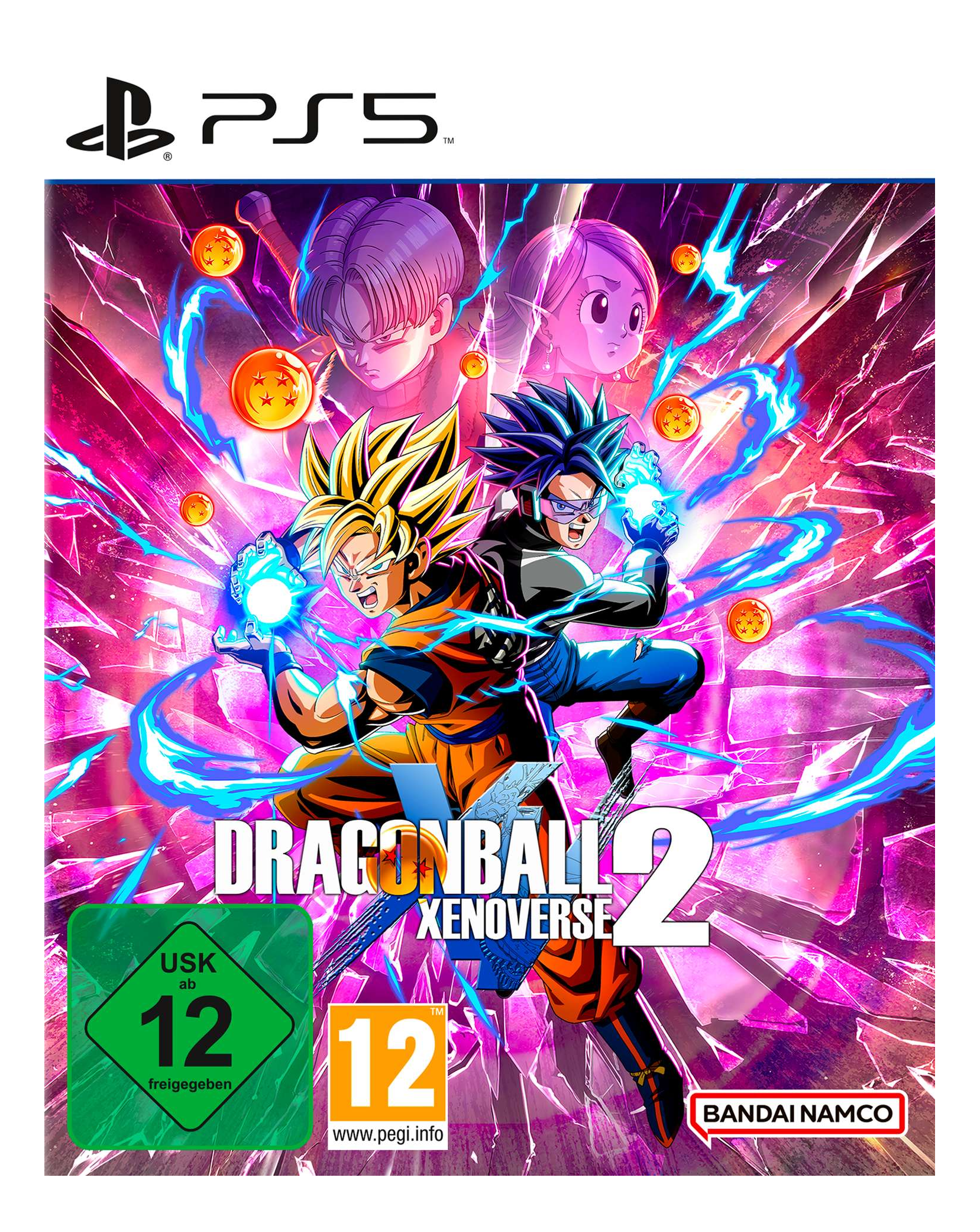 Pochette du jeu Dragon Ball Xenoverse 2 PS5, avec Goku et d'autres personnages.
