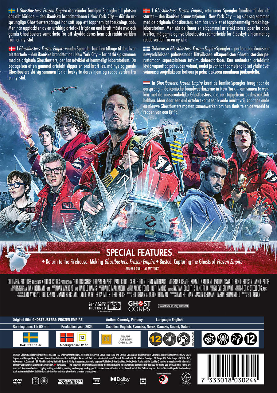 Movie poster with film cast and crew. Text in multiple languages. Rating icons.