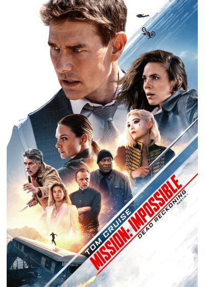 Affiche de film avec Tom Cruise, titre 'Mission: Impossible - Dead Reckoning'.