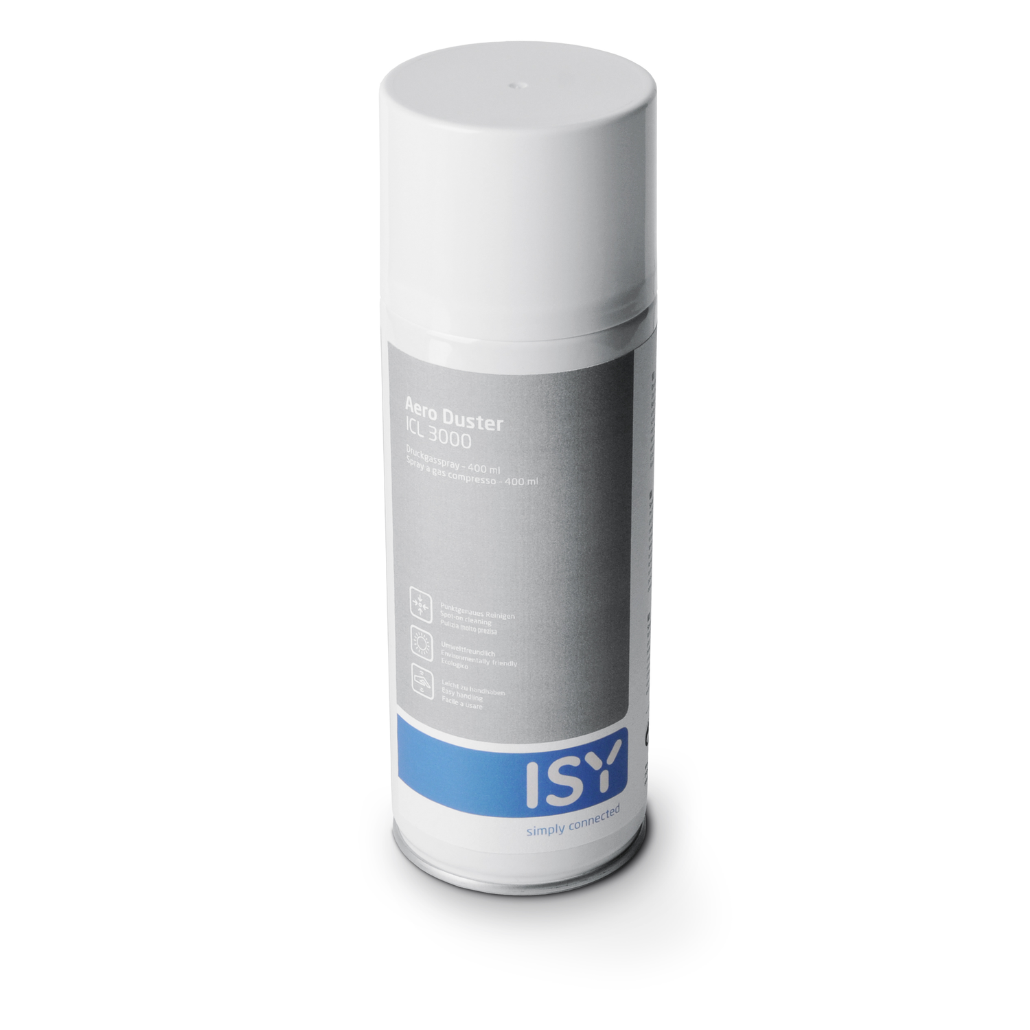 An Aero Duster spray can, white with blue accents, stands upright.