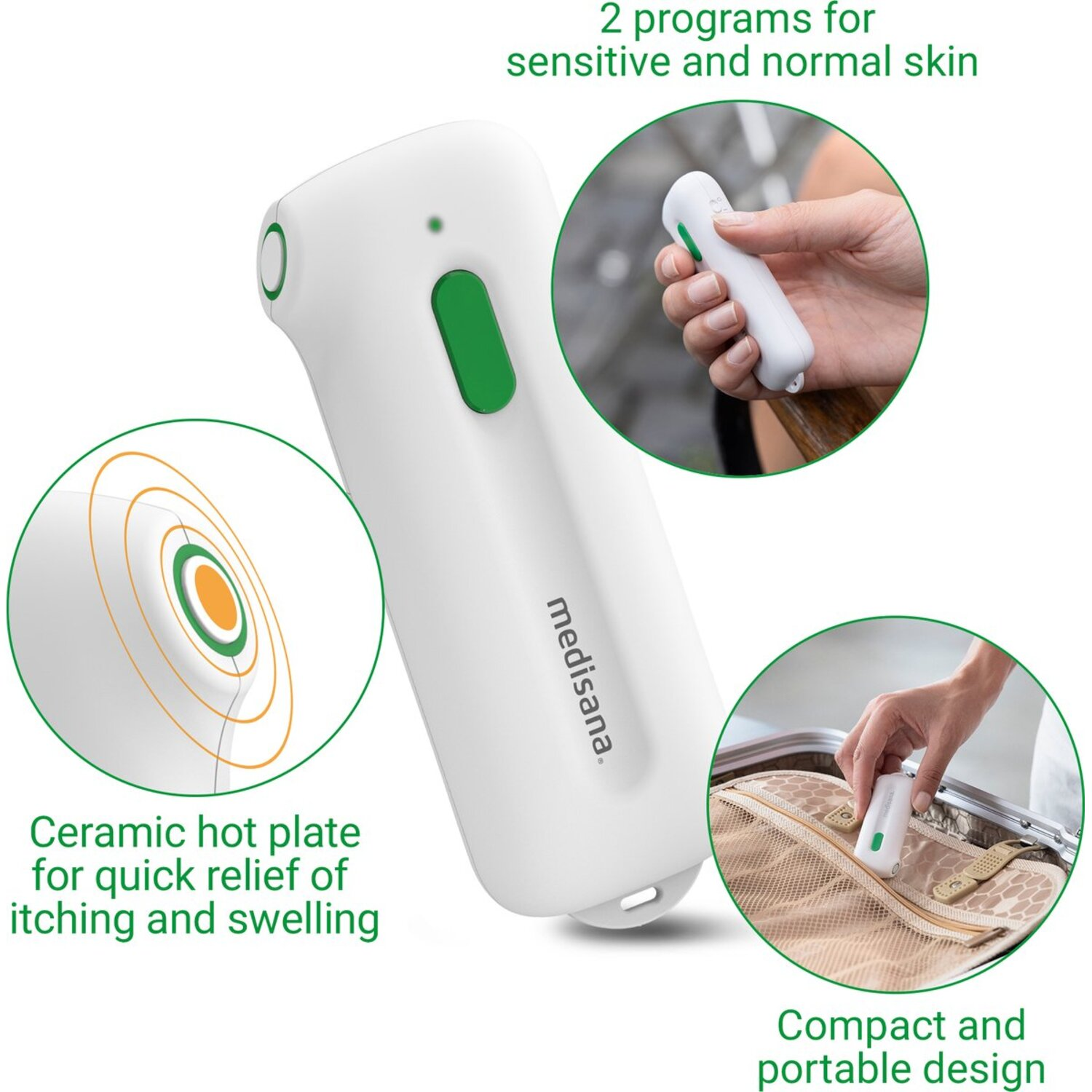 Medical device with product details. Shows close-up shots of the product and its features.