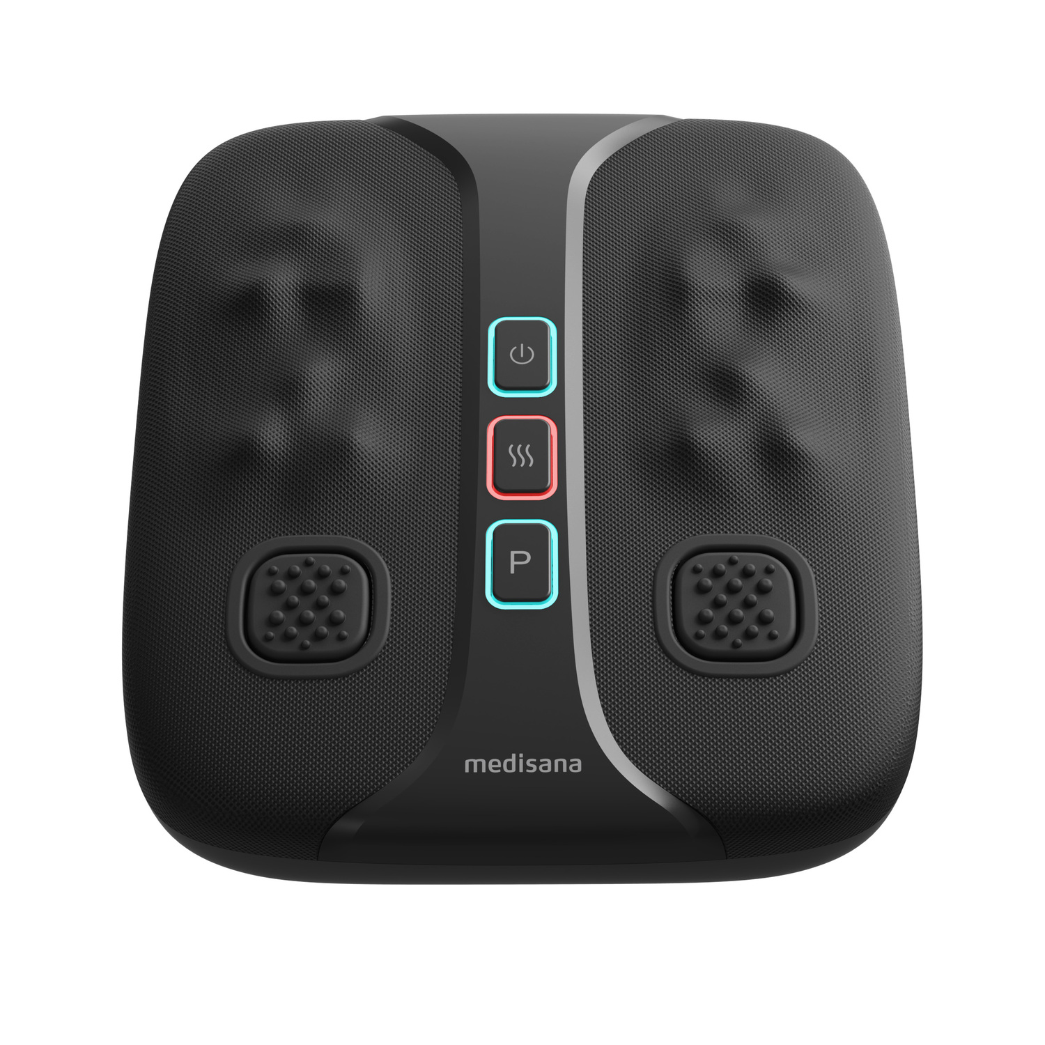 A black foot massager with buttons and textured surface.