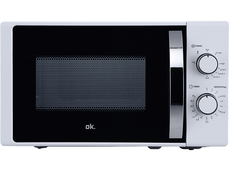 REACONDICIONADO Seminuevo Excelente Microondas con grill - OK OMWG 2024-3 W, 700W, Potencia máx Grill 1050W, 5 Niveles de Potencia, 20 l, Blanco