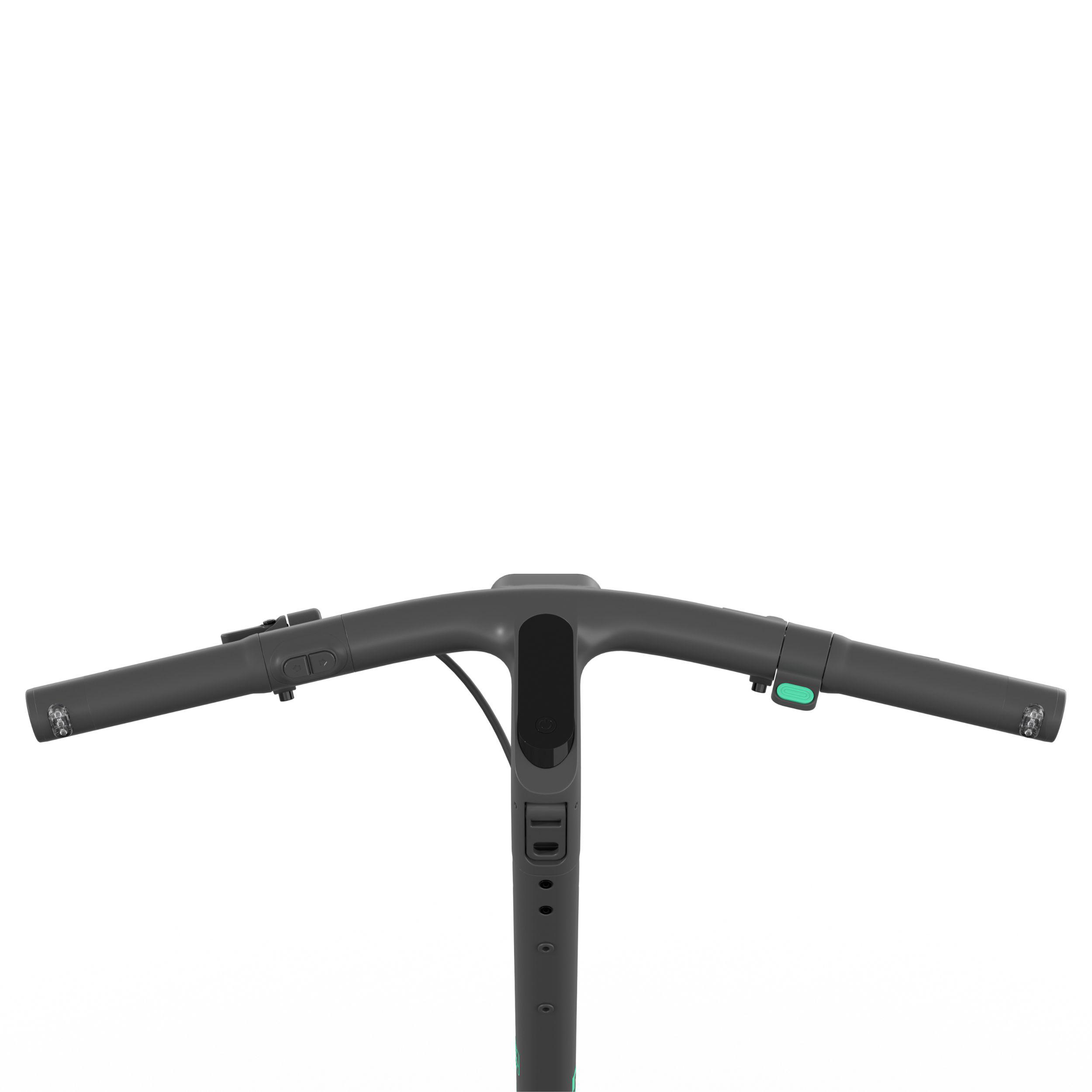 Roller-Lenker mit zentralem Display, grünem Knopf rechts und Bedienelement links.