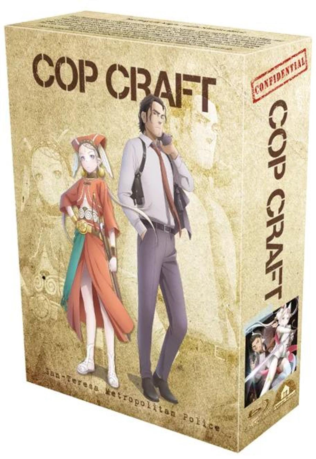 Eine Brettspielschachtel mit Illustrationen von Anime-Charakteren. Der Text lautet COP CRAFT.