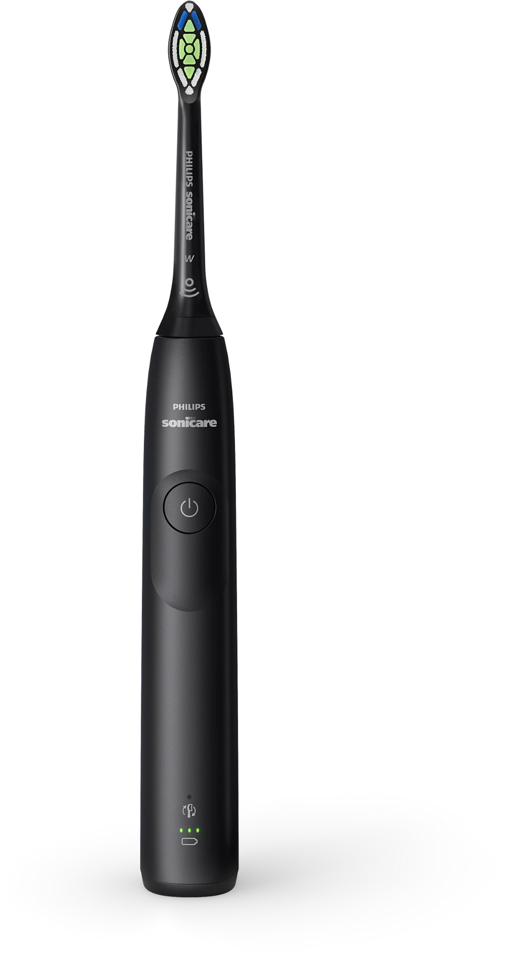 Fekete Philips Sonicare elektromos fogkefe zöld-fehér kefefejjel.