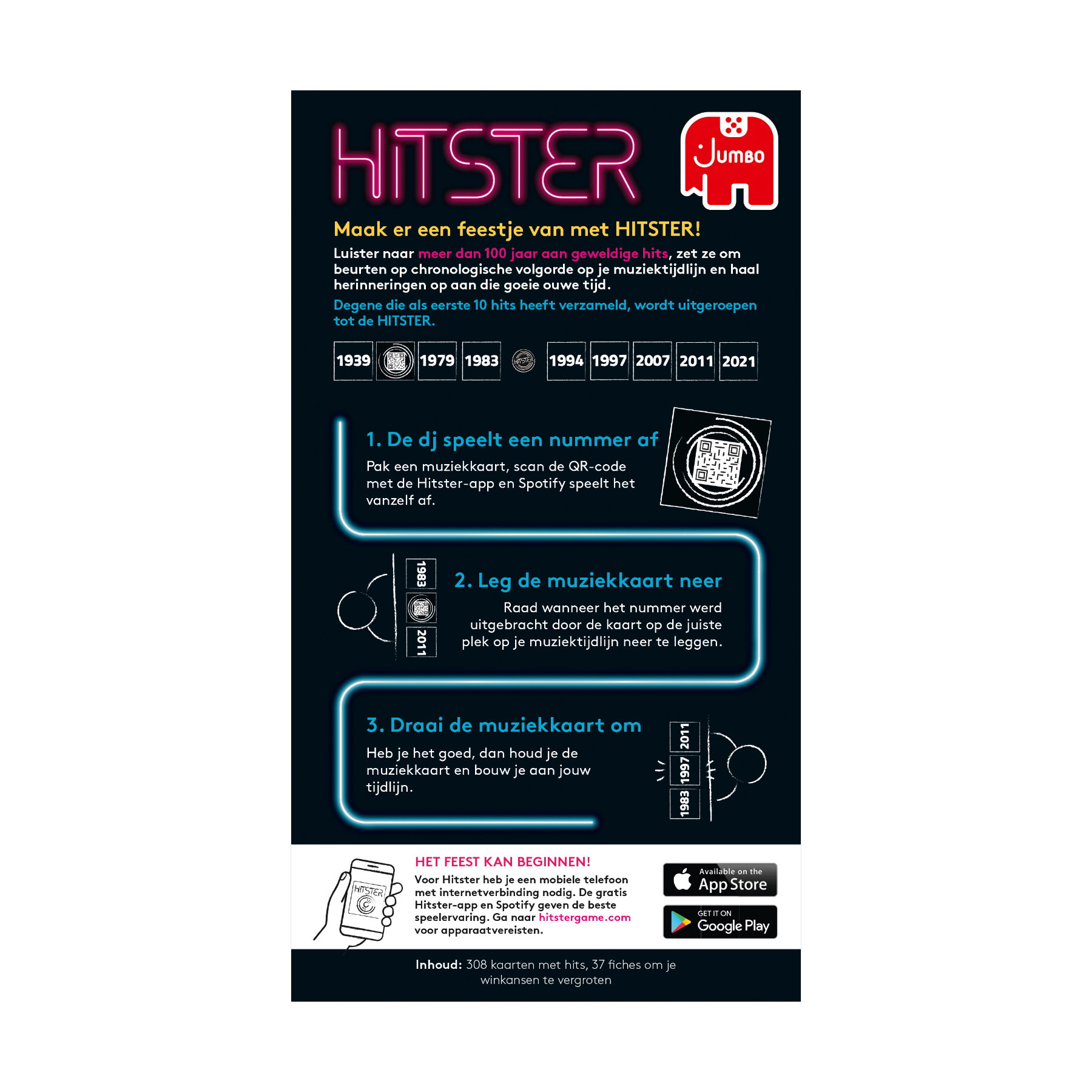 Dutch promotional graphic with text, a QR code, and illustrations.
