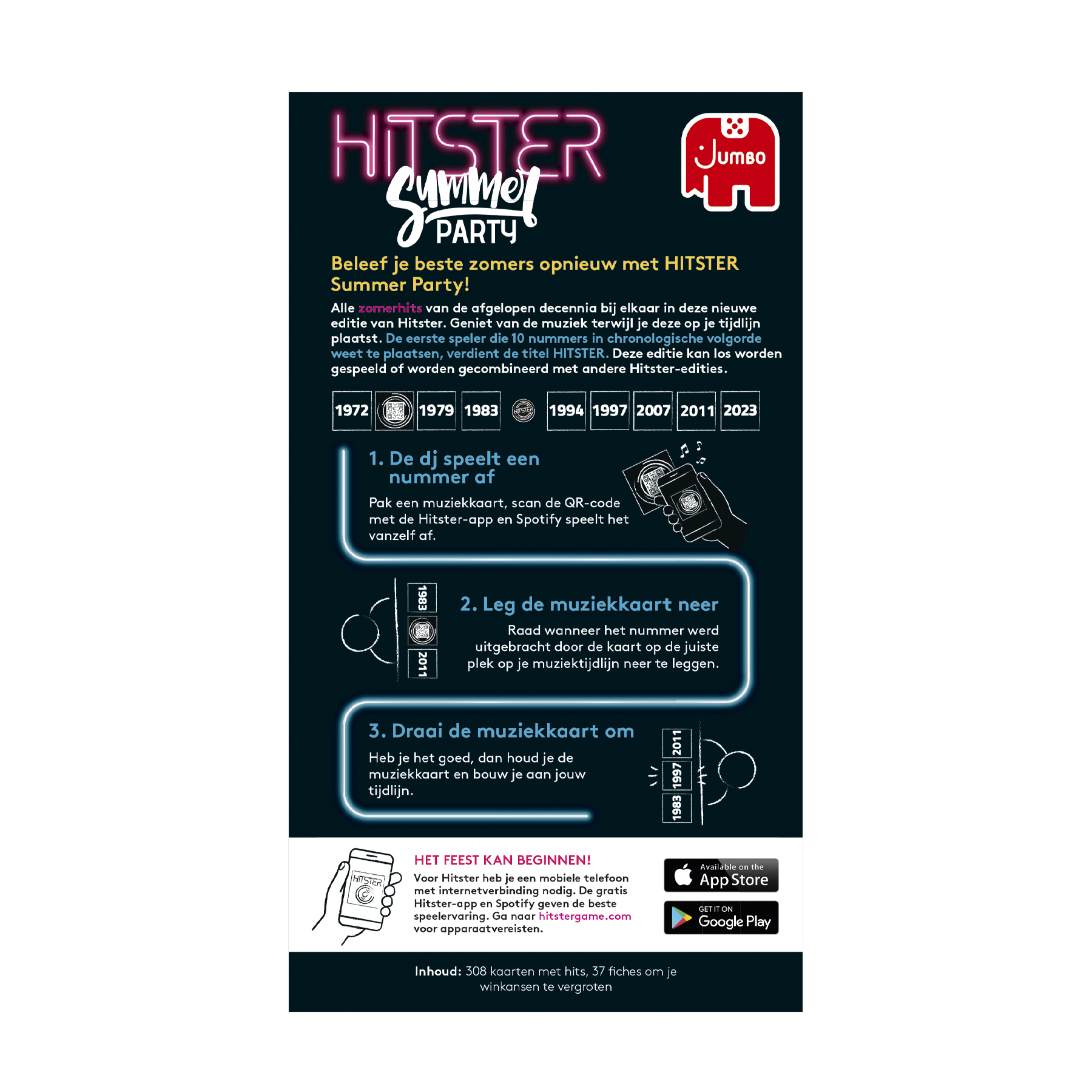 Poster with text about a music party, featuring dates and illustrations, with a QR code.