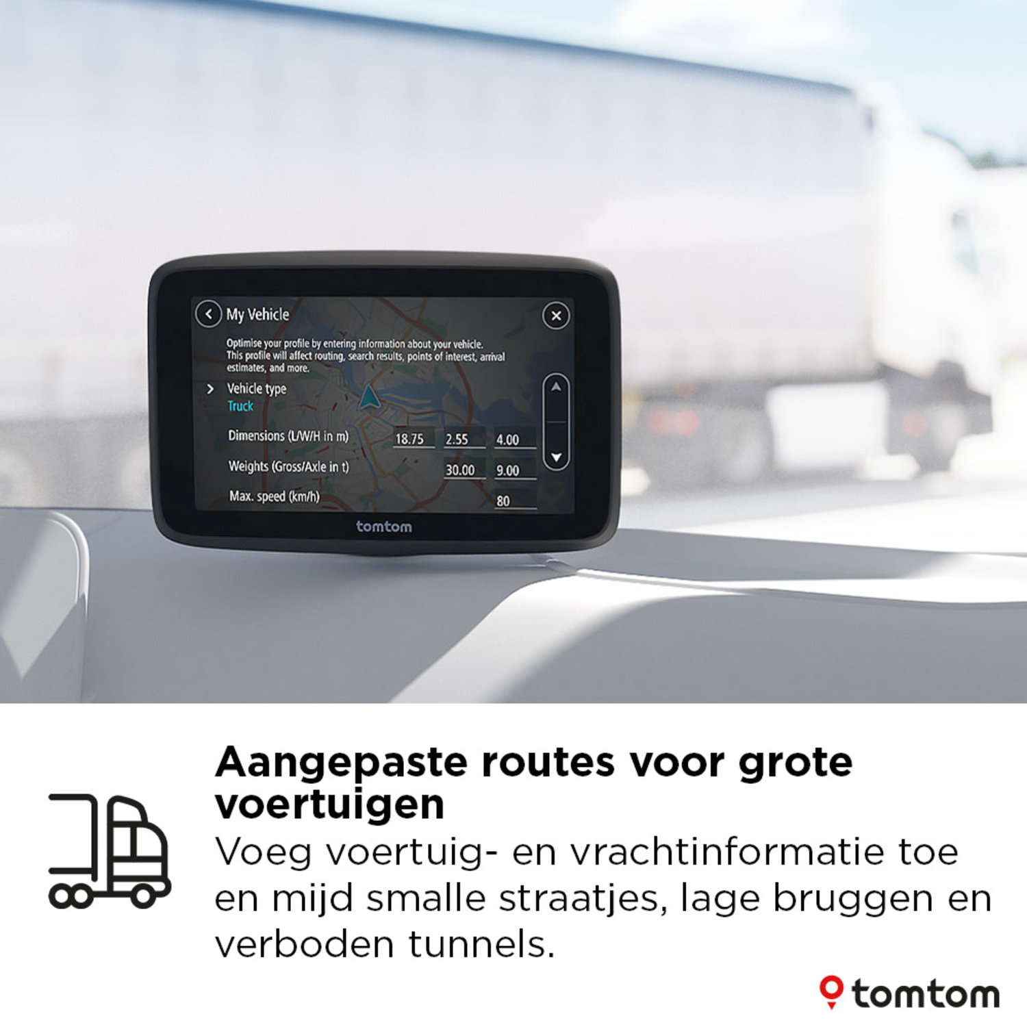 A navigation device showing a map with vehicle details. The text "My Vehicle" is visible.