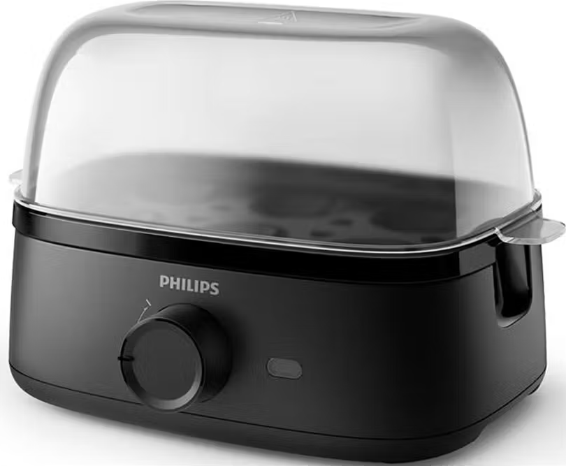 È mostrato un vaporizzatore per alimenti per bambini Philips nero e trasparente.