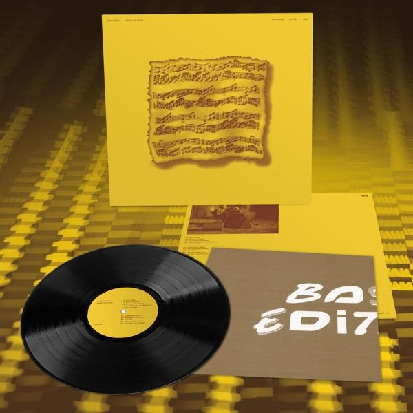 Eine Schallplatte und ein Albumcover werden mit gelben und braunen Farbtönen angezeigt.