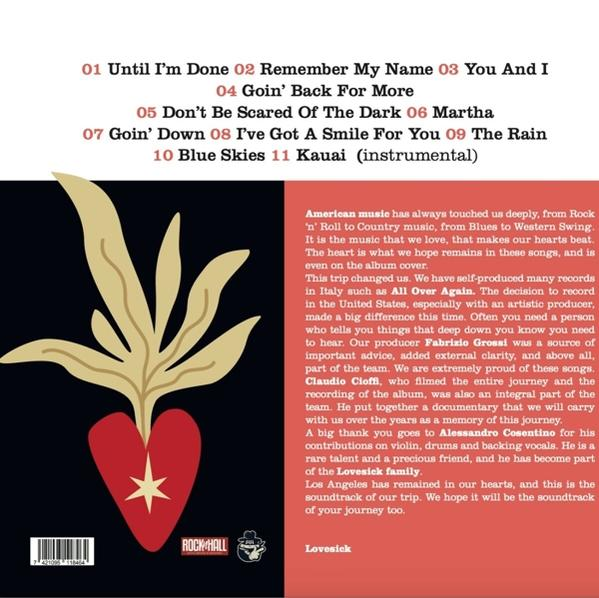 Albumcover mit Songtiteln und Herzgrafik. Der Text beschreibt die Wirkung der Musik und dankt den Beteiligten.