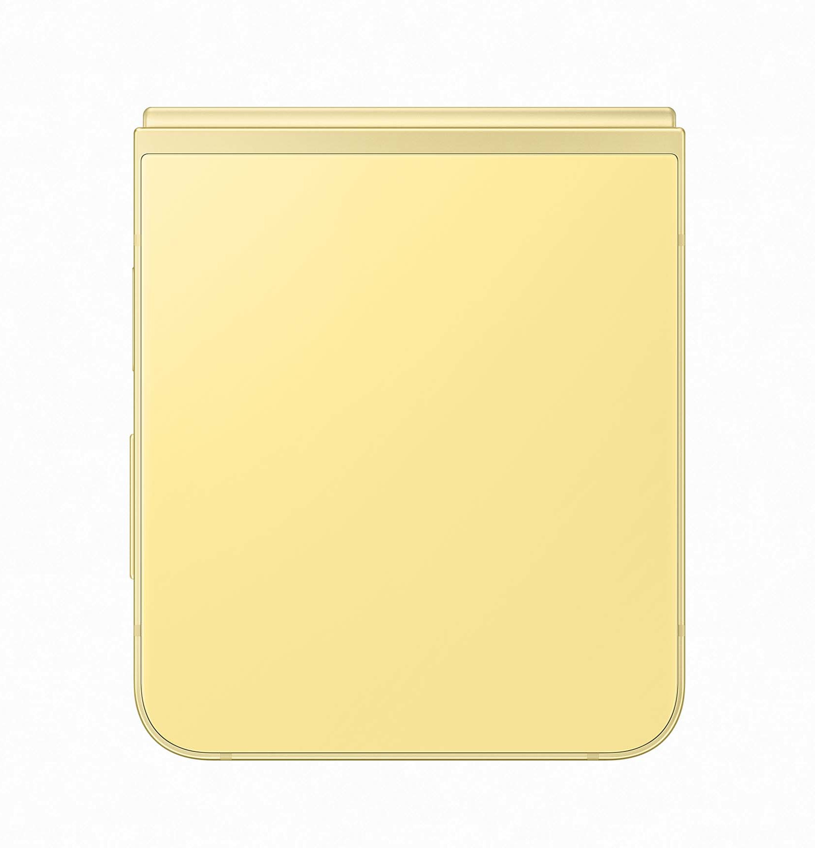 Żółty składany telefon, zamknięty, na białym tle.