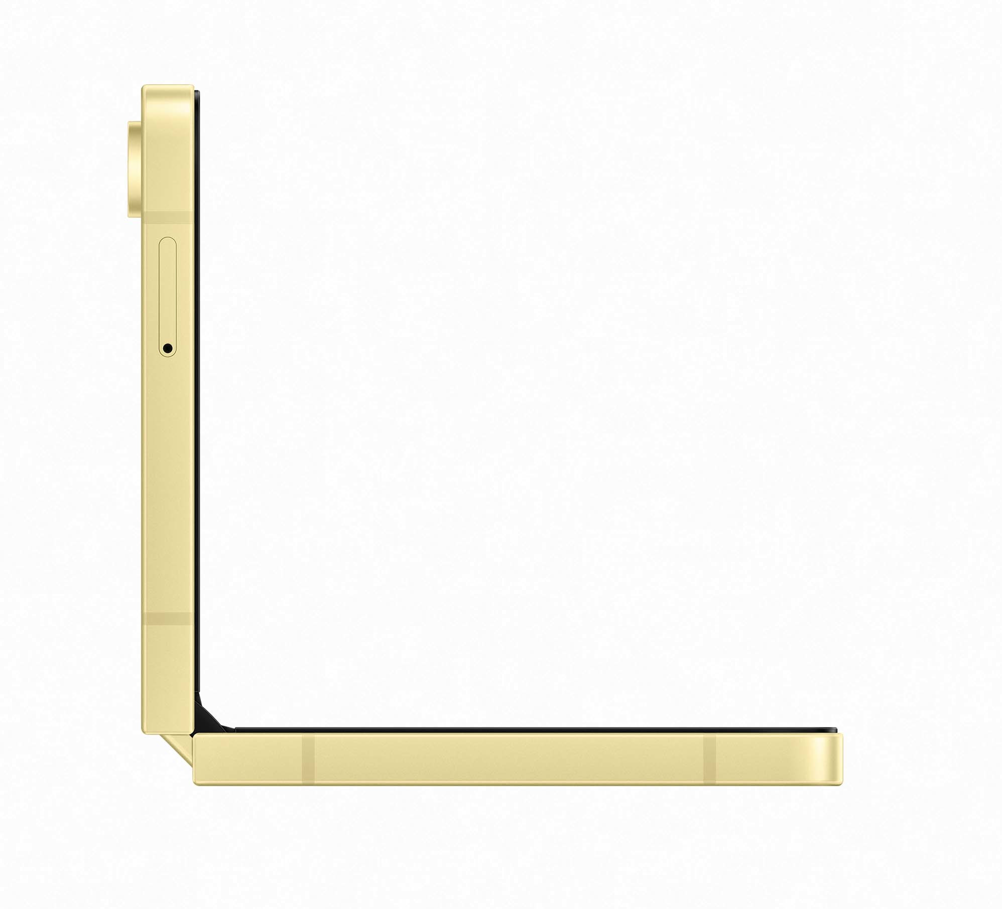 Złożony złoty telefon, widok z boku.