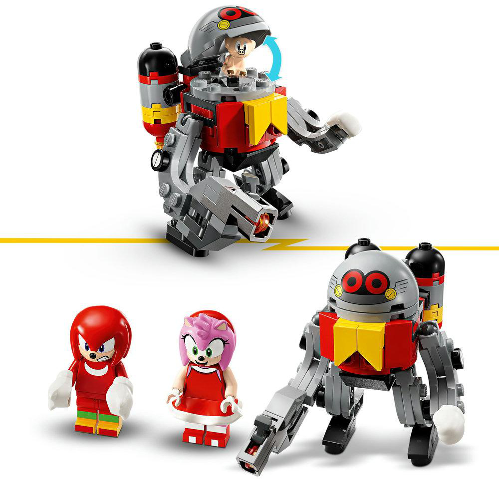 Lego-Set: Roboter mit Sonic-Figur darin, sowie Knuckles und Amy Rose-Figuren.