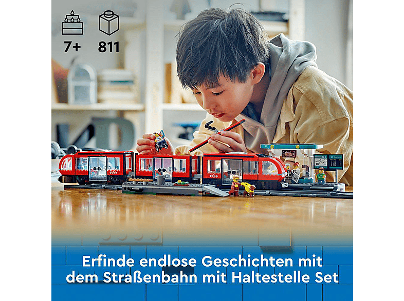 Thumbnail - LEGO City 60423 Straßenbahn mit Haltestelle Bausatz, Mehrfarbig