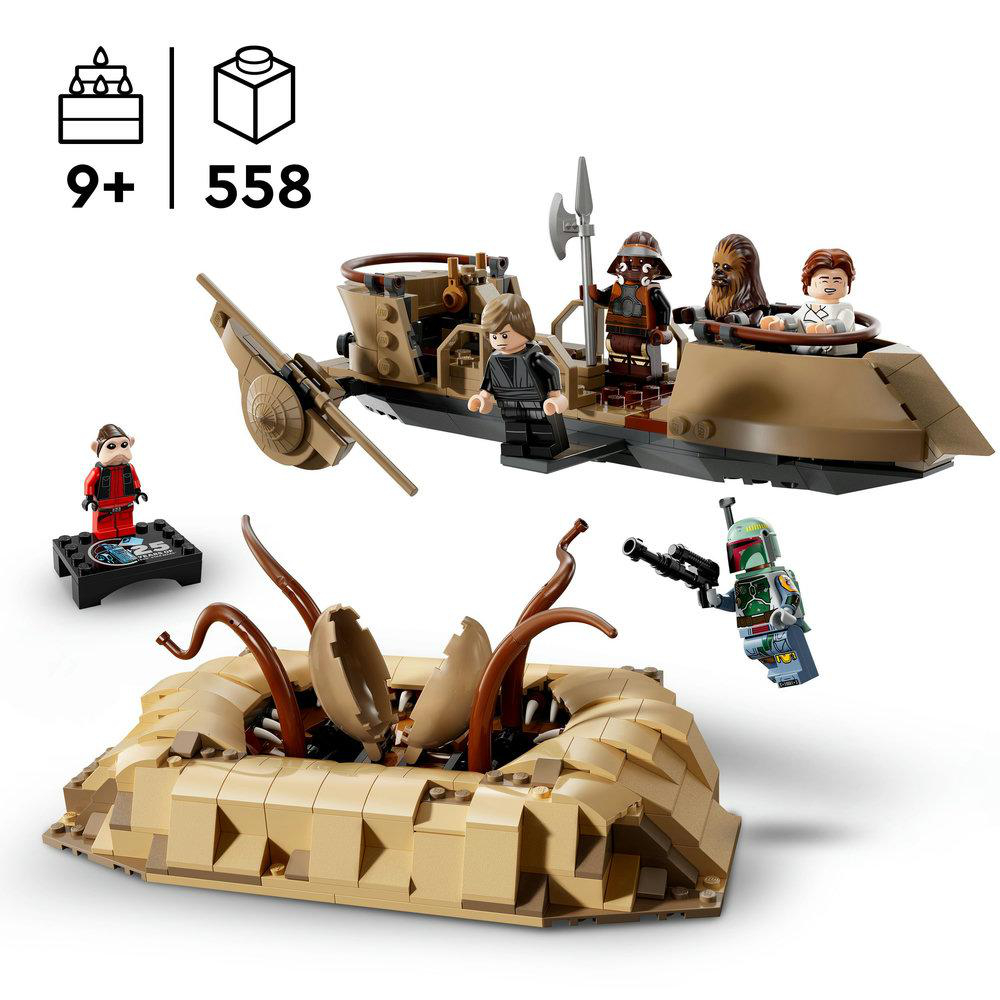 Lego Star Wars Set: Sandcrawler mit Figuren von Han Solo, Chewbacca und anderen.