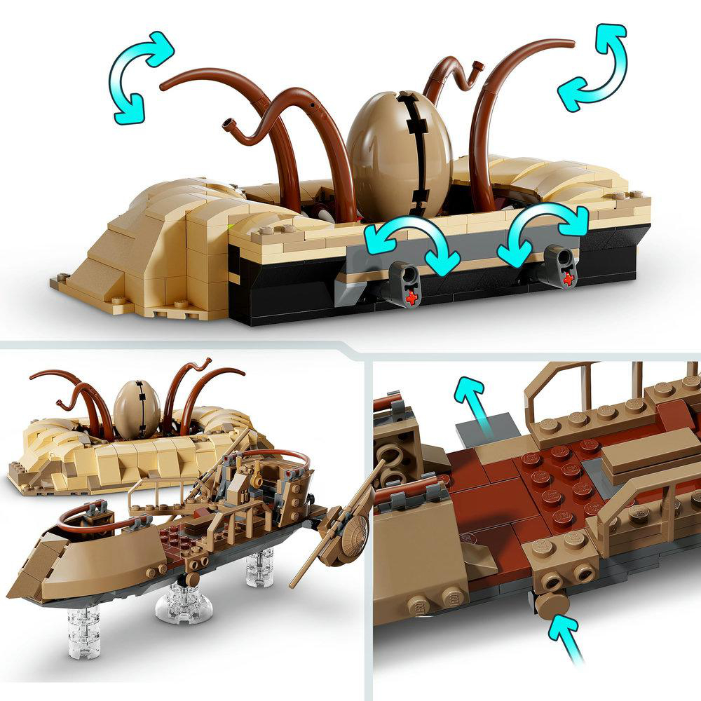 LEGO-Set mit einer Wüstenszene mit einem eiförmigen Objekt und einem Fahrzeug.
