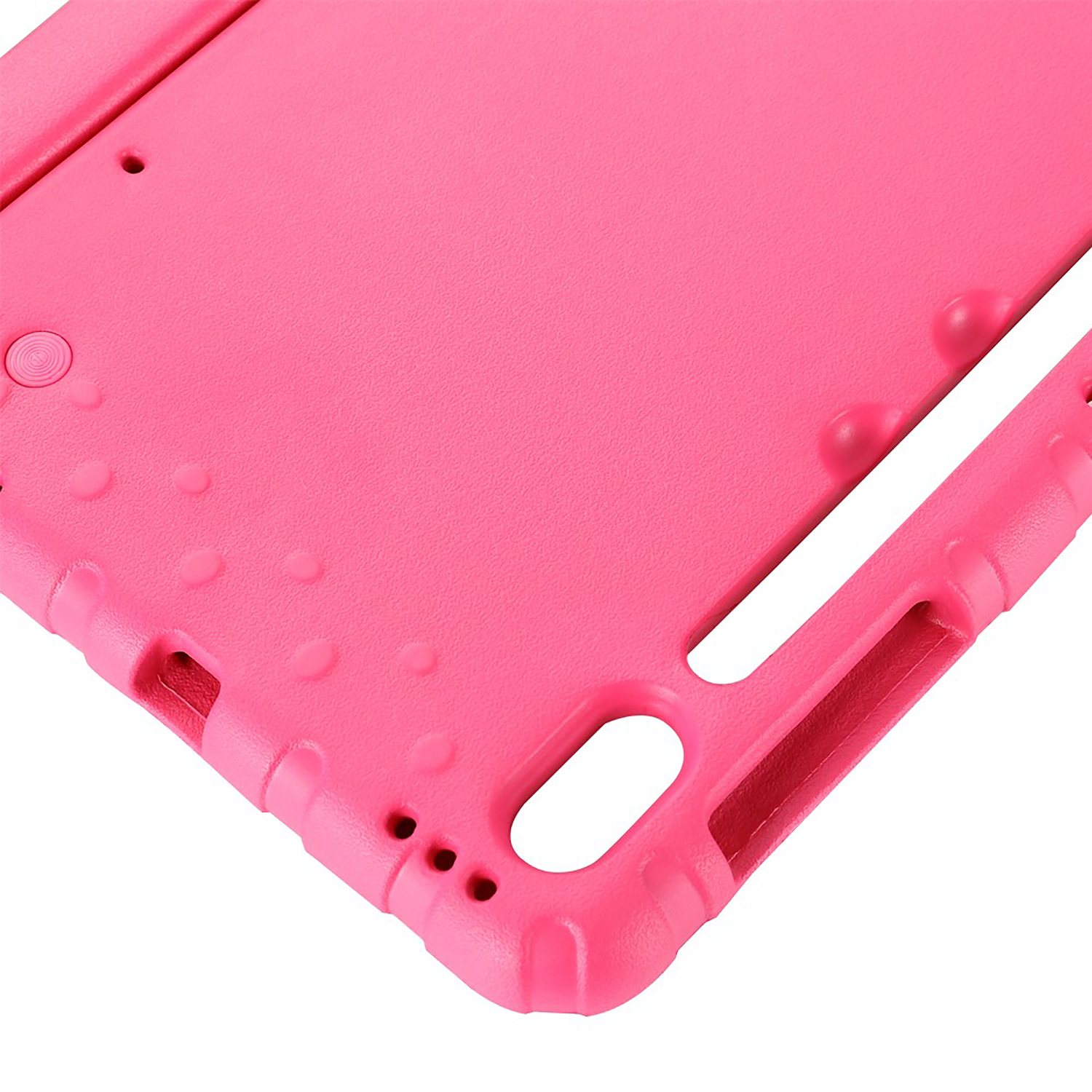 Pink tablet case corner with holes.