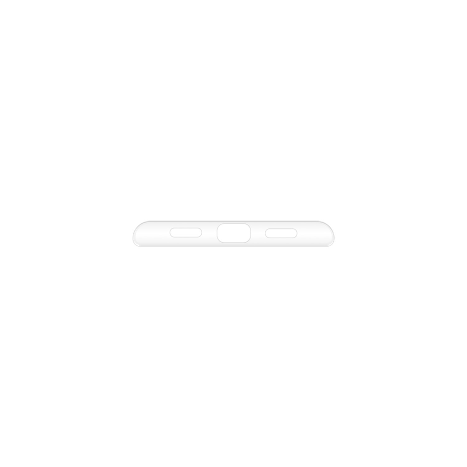 Un petit appareil blanc, probablement un port de charge, avec trois trous, isolé sur fond blanc.
