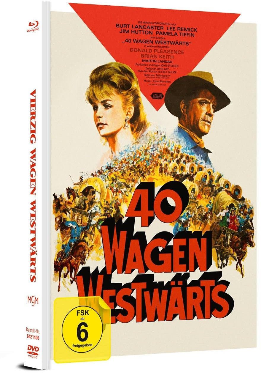 Filmposter mit Schauspielern, Titel '40 Wagen Westwärts' und DVD-Hülle.