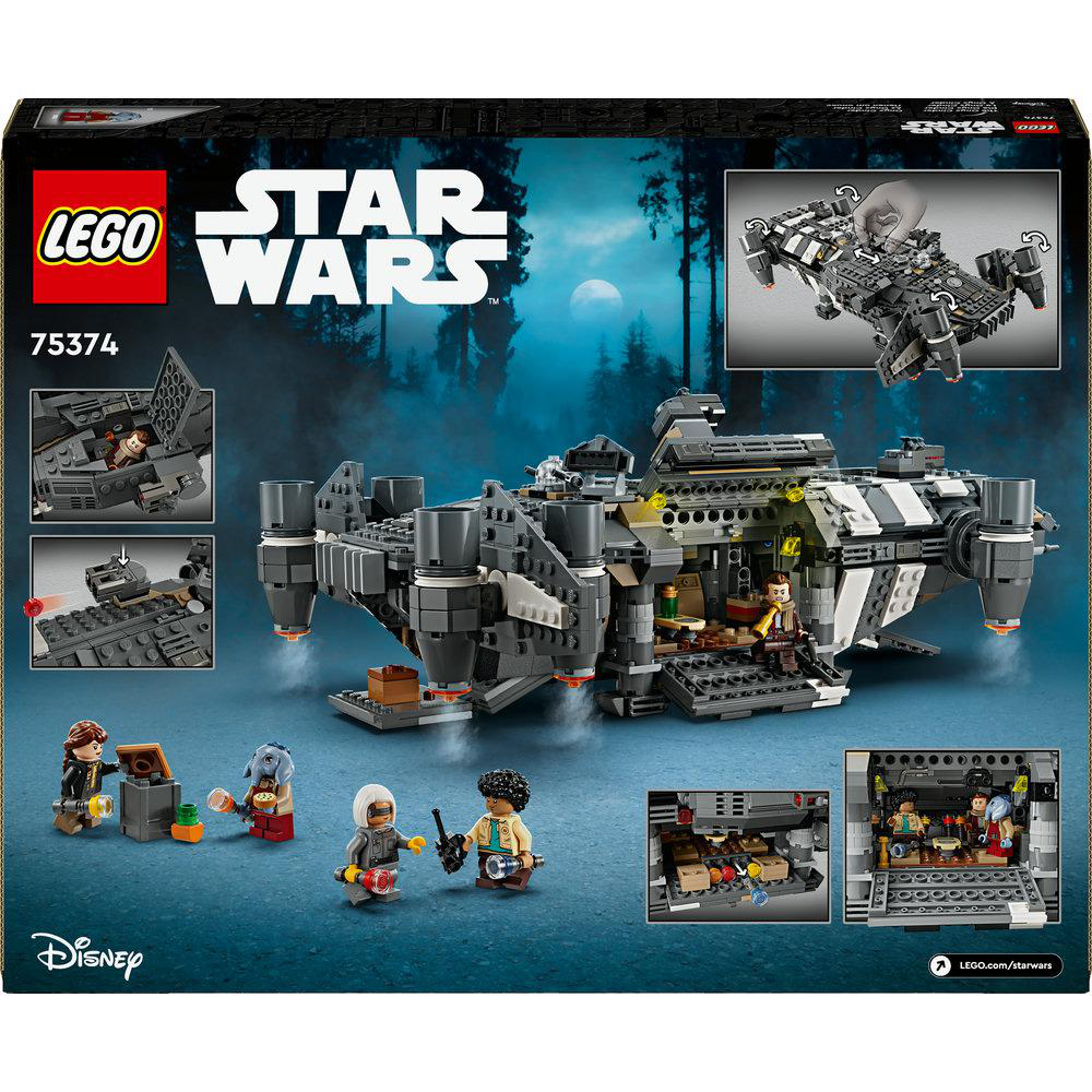 Lego Star Wars Schiffskarton, schwarz und grau, mit Figuren.