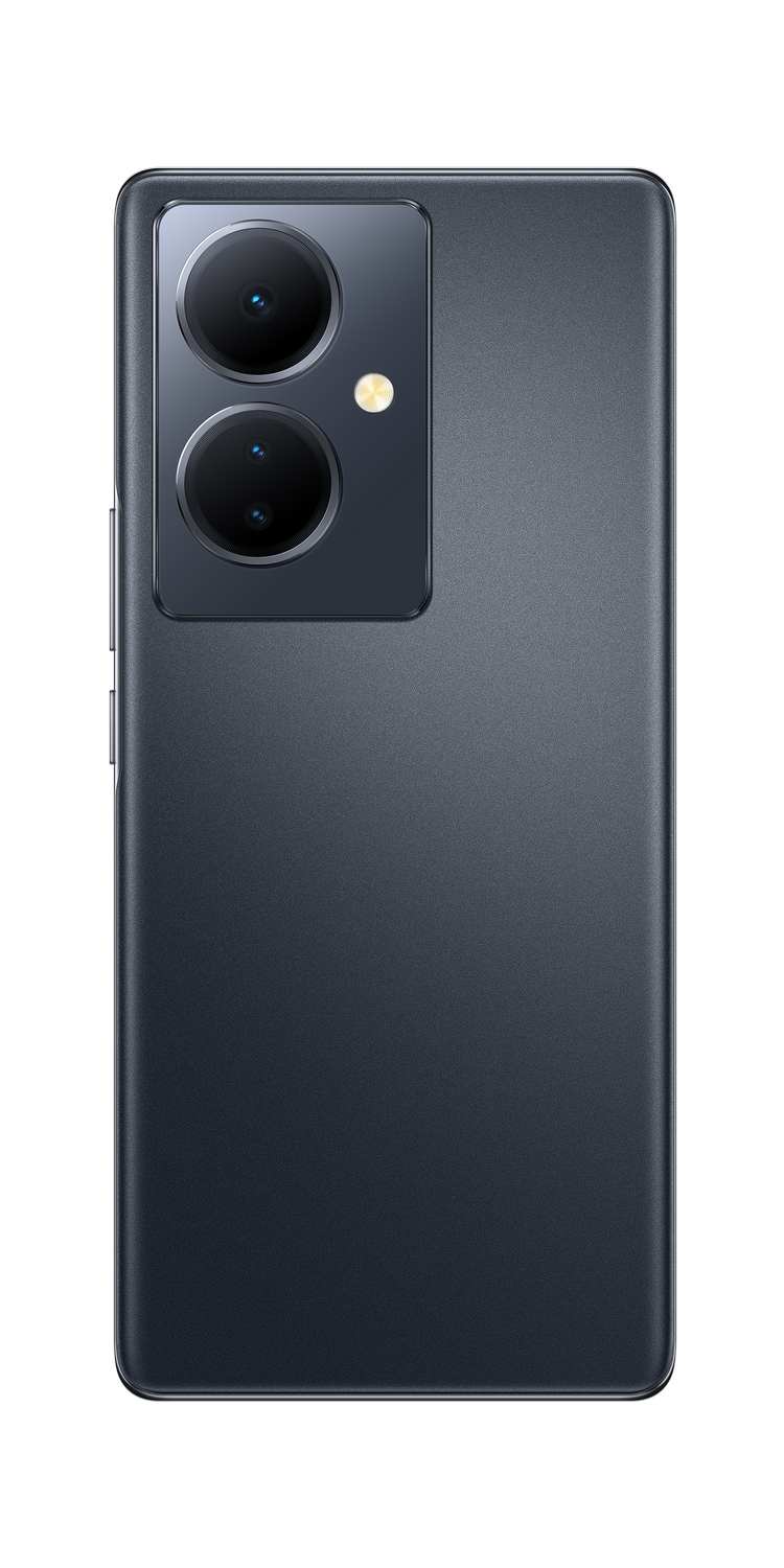 Un smartphone gris oscuro con dos cámaras traseras.
