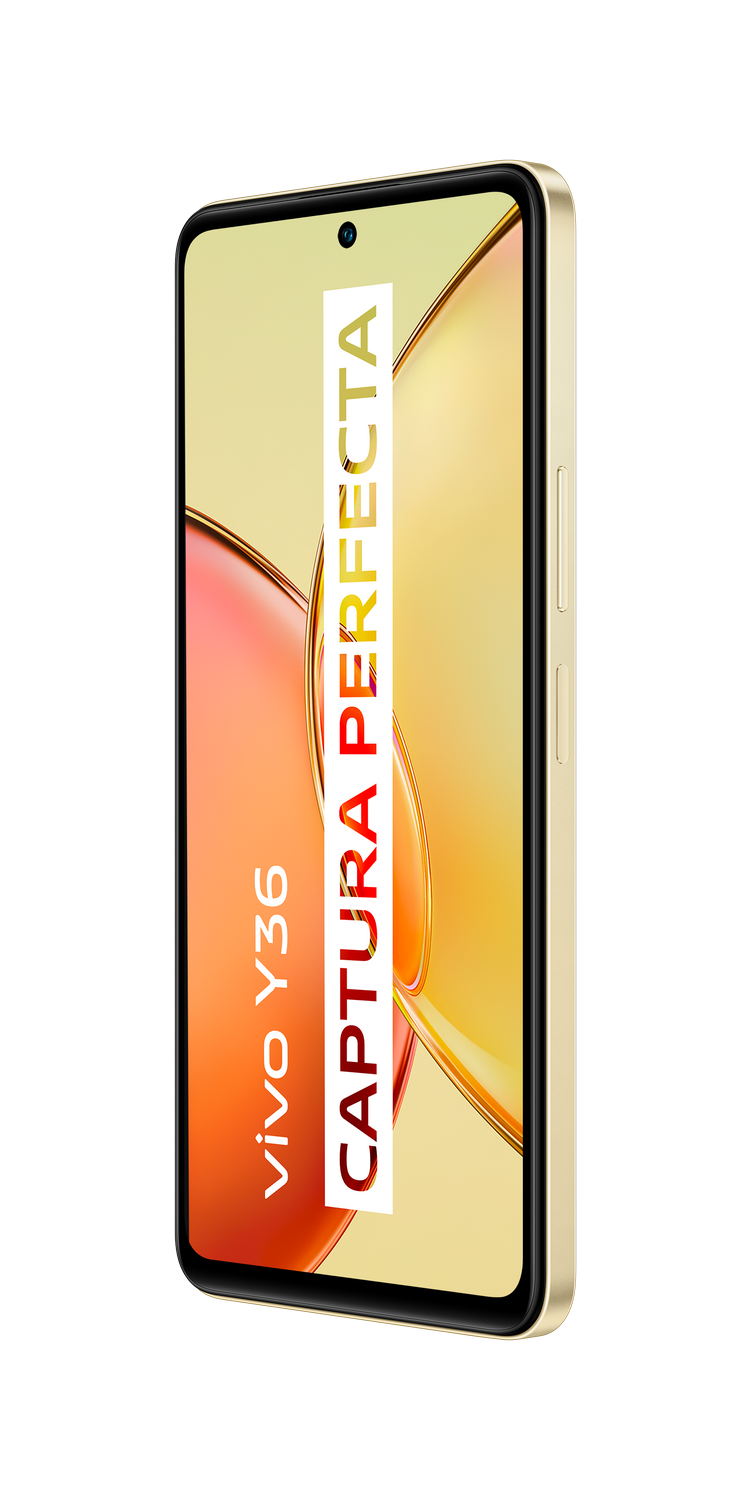 Un smartphone dorado con una barra blanca que dice “CAPTURA PERFECTA” en la pantalla, sobre fondo negro.