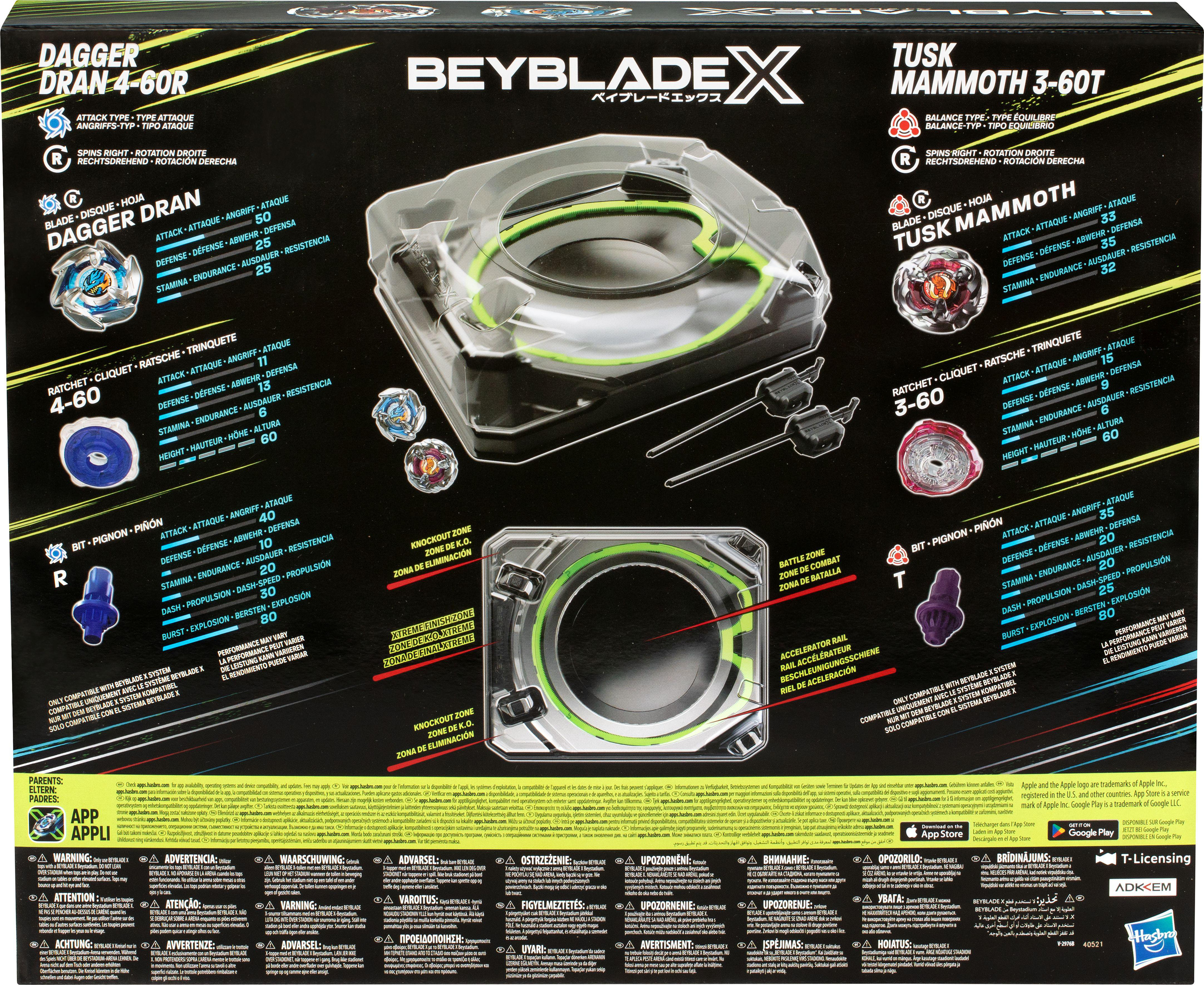 BeyBlade X Box, mit Beyblades und Text. Grün und Schwarz Farbschema.