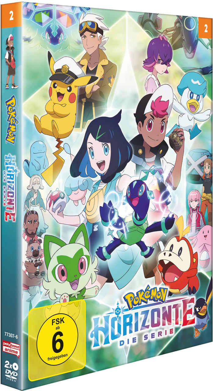 Pokémon Horizons DVD-Box mit mehreren Charakteren.