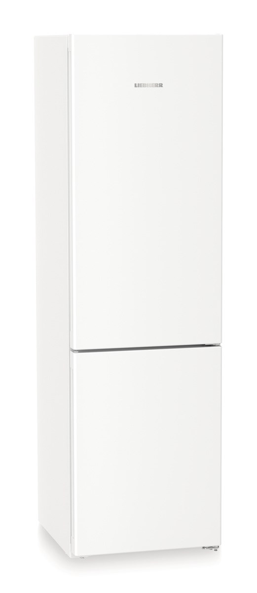 Ein weißer Liebherr-Kühlschrank mit Gefrierfach unten.