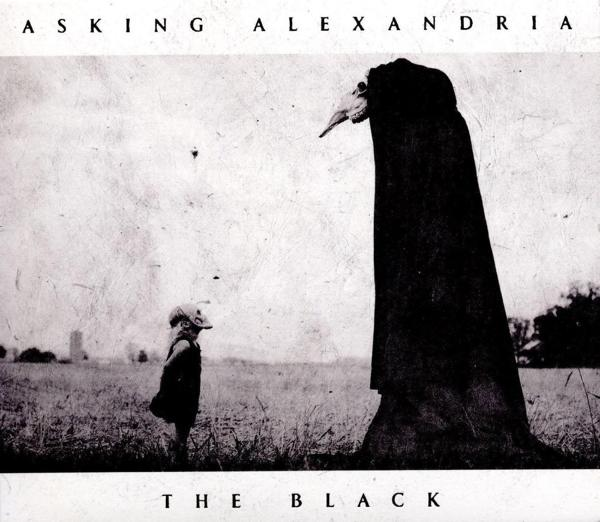 Albumcover, ein Kind blickt auf eine dunkle Gestalt mit Vogelmaske. Titel: THE BLACK.