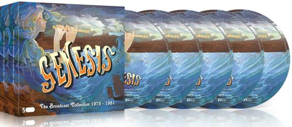 Coffret Genesis, The Broadcast Collection 1975-1981. 5 CD. Pochette montre un joueur de flûte.