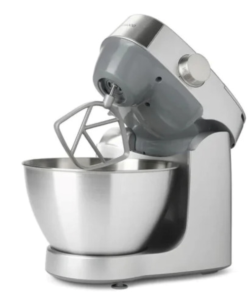 Srebrno-szary mikser stojący z misą. Urządzenie kuchenne.
