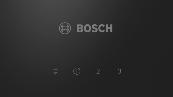 Bosch logosu ve 1, 2 ve 3 olarak etiketlenmiş üç aydınlatılmış simgeye sahip koyu gri bir kontrol paneli.