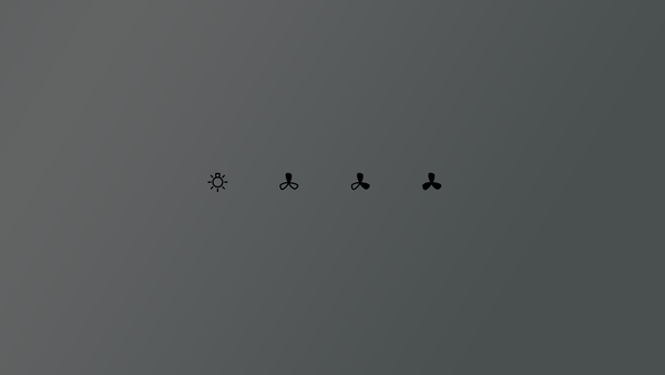 Gri bir arka plan üzerinde dört simge: güneş, fan, fan, fan. Minimalist ve basit tasarım.