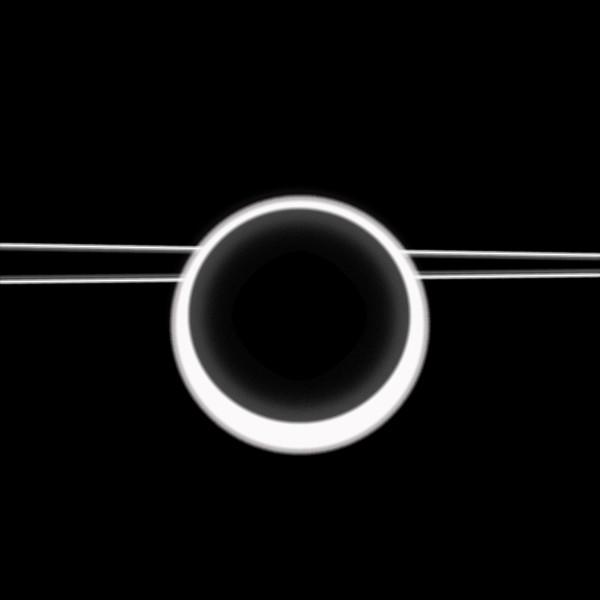 Schwarzer Hintergrund mit weißem Ring und zwei horizontal verlaufenden weißen Linien.