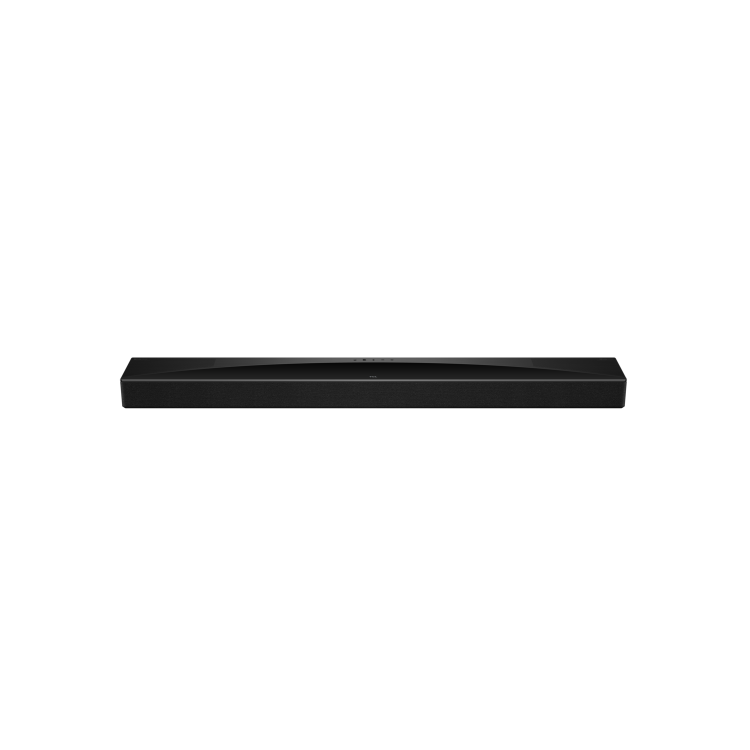 Black soundbar on a black background, viewed from above.