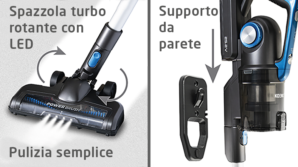 Dwa obrazy przedstawiające głowicę odkurzacza. Jeden pokazuje głowicę, a drugi mocowanie.