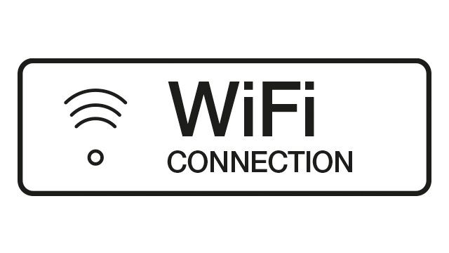 Czarno-biały znak z napisem WiFi CONNECTION i ikoną WiFi.