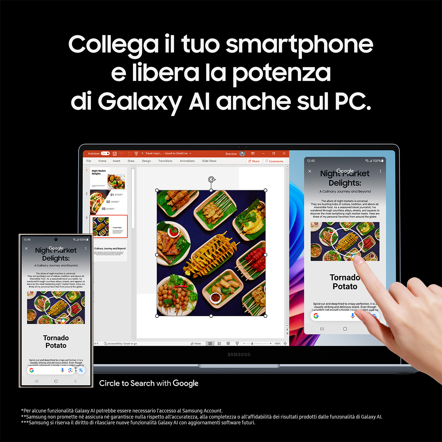 Un laptop e uno smartphone mostrano una presentazione sul cibo.
