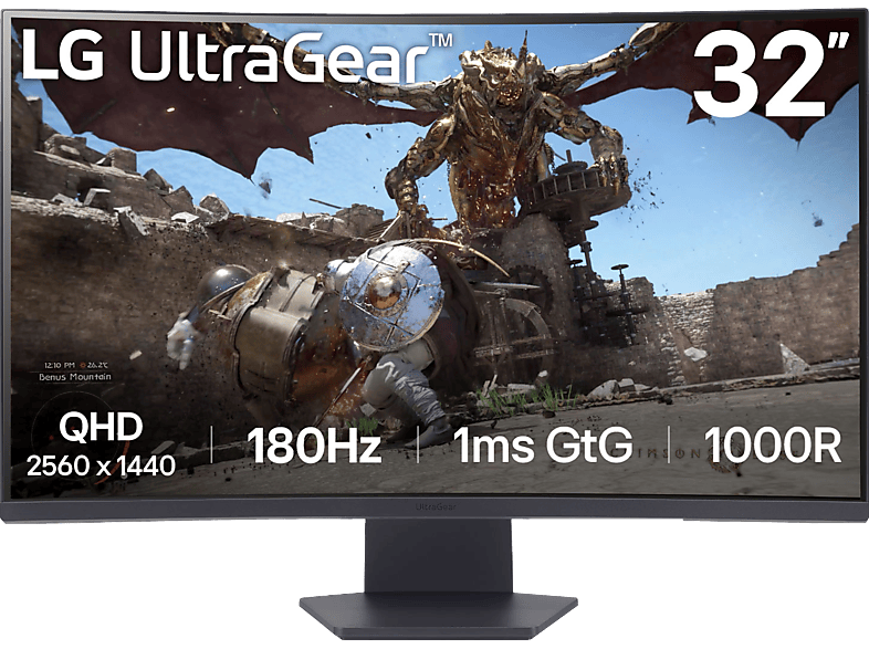REACONDICIONADO Seminuevo Muy bueno Monitor gaming - LG UltraGear™ 32GS60QC, 31.5 ", QHD, 1 ms, 180 Hz, HDMI x2, DisplayPort x1, Negro
