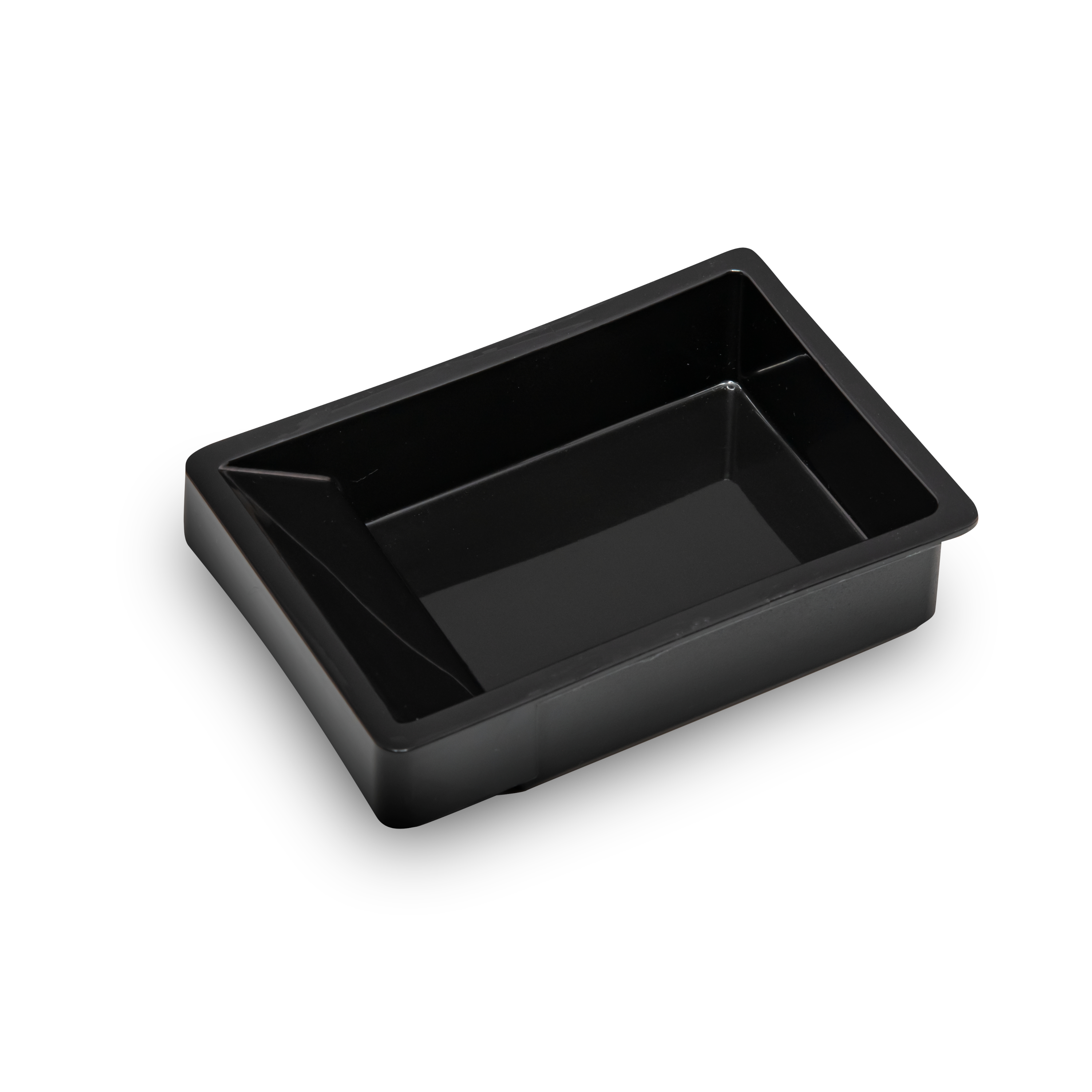 Czarna prostokątna taca, wyizolowana na białym tle.