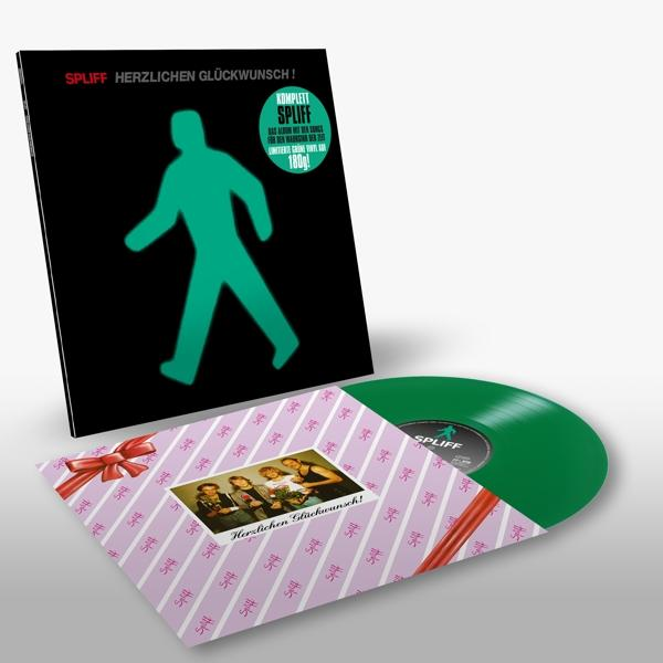 Albumcover: Grüne Vinyl, Cover-Art mit einer silhouettierten Person und Text.