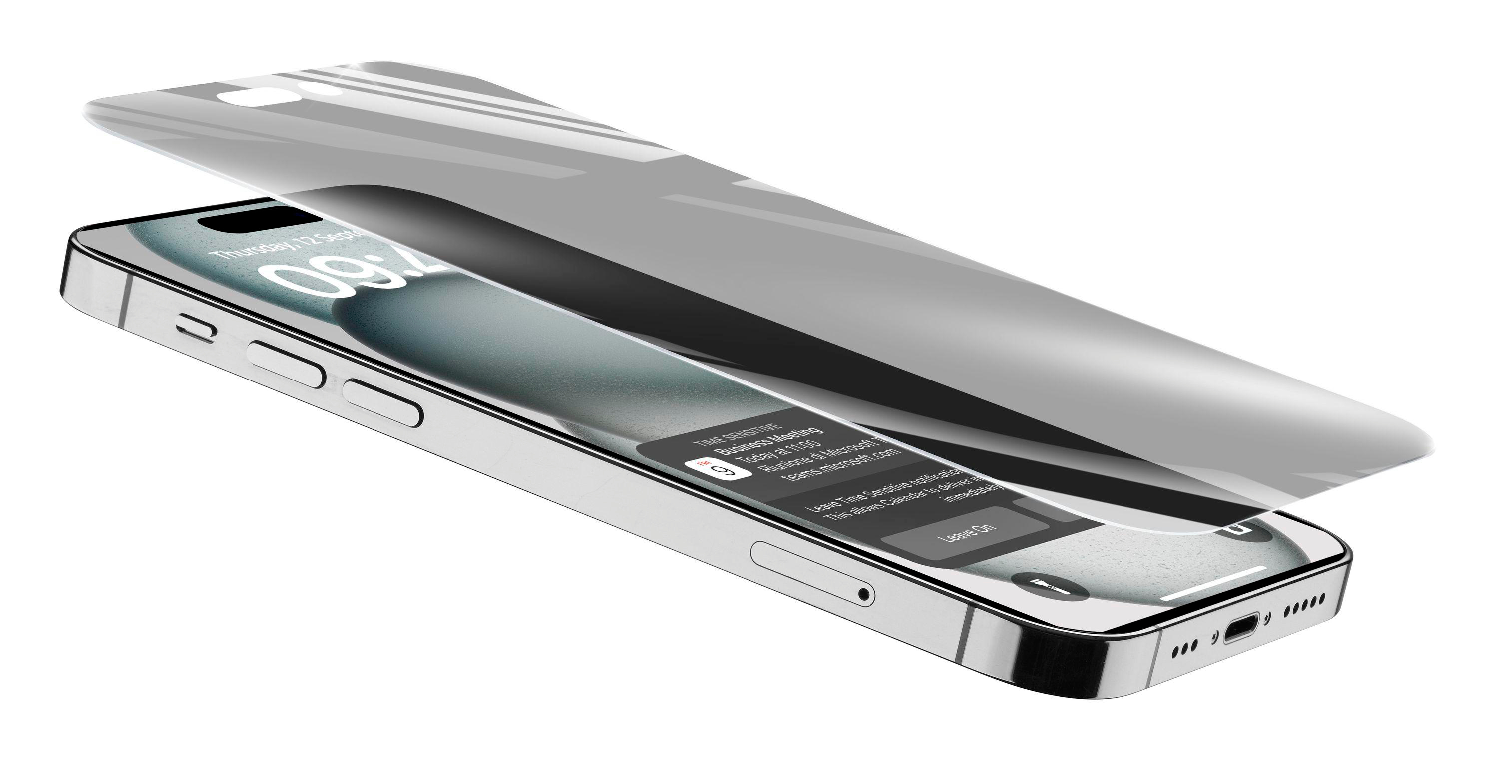 Telefon mit Displayschutz, zeigt Benachrichtigung.