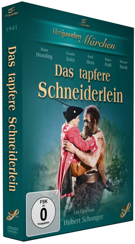 DVD-Hülle für einen Film, 'Das tapfere Schneiderlein'. Sie hat eine farbenfrohe Illustration der Filmszene.