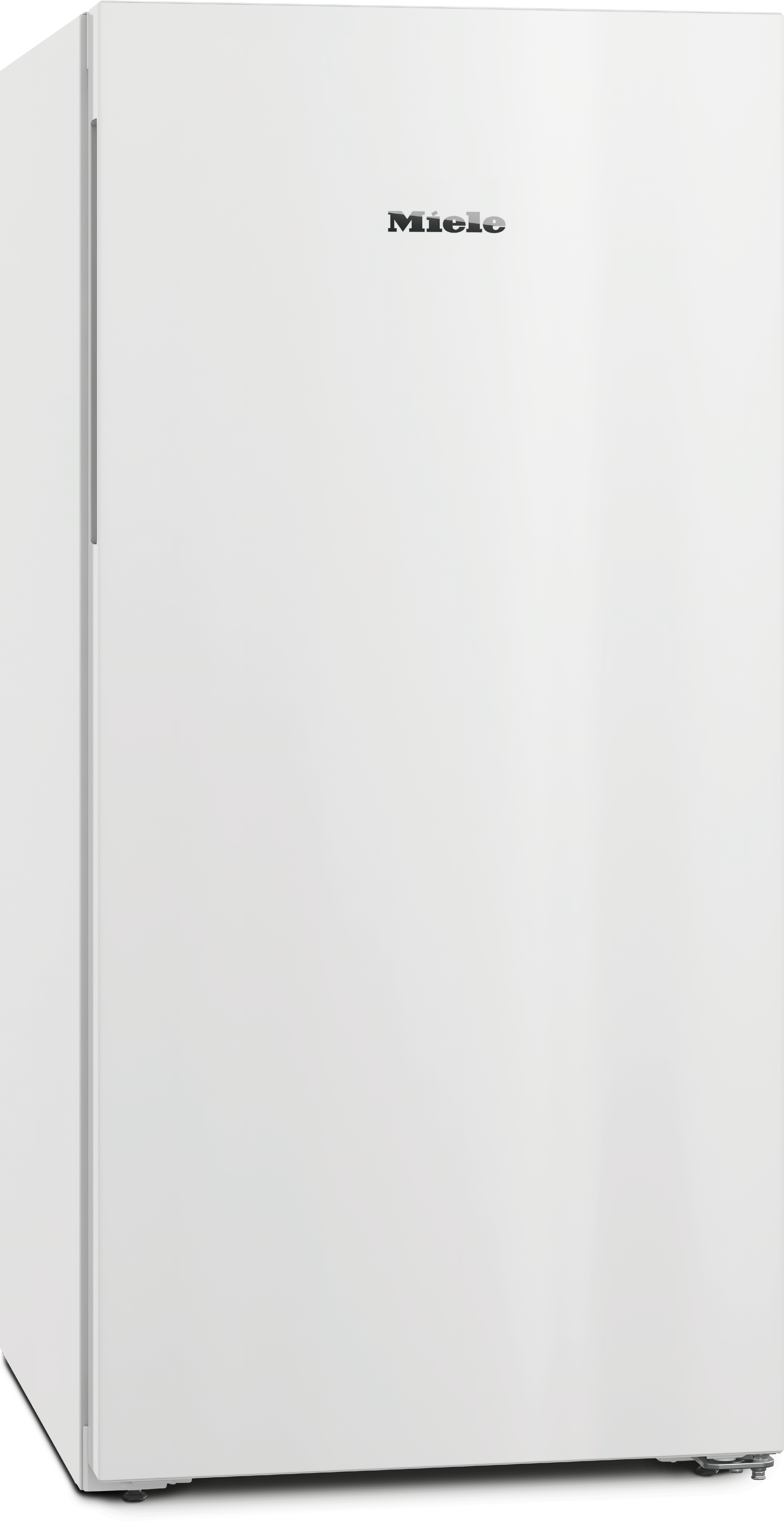 Weißer Miele-Kühlschrank, hoch, mit einer einzigen Tür.
